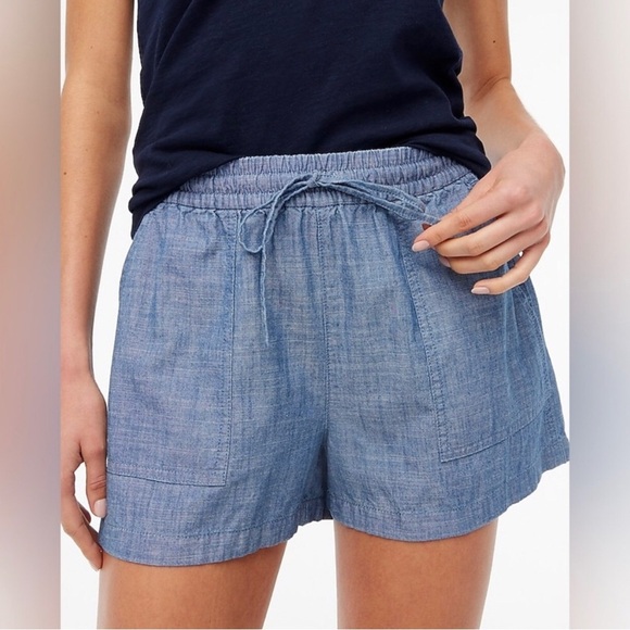 J.CREW Seaside Chambray Blue Elasticized Waist Short Women’s Size M - Picture 2 of 9
